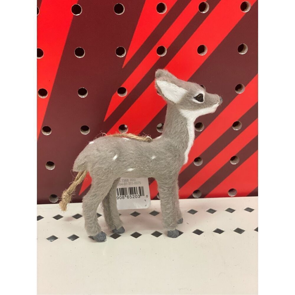 Target Faux Fur Deer Christmas Tree Ornament Gray with Spots Wondershop